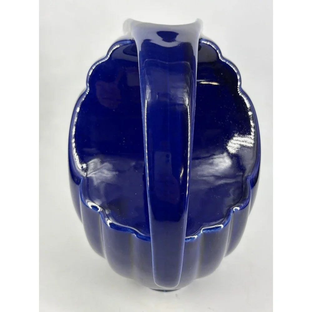 VTG Hall China USA Ceramic Disc Pitcher Ice Lip MCM Cobalt Blue #1338